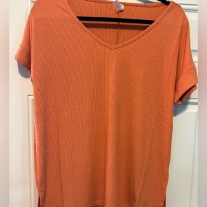 Zenana Ribbed V-Neck Top - Butterscotch